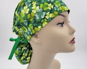 Surgical Cap ponytail style-Four Leaves Clover