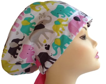 Women's surgical scrub hats, or scrub caps - colorfull Elephant--  cotton 100%