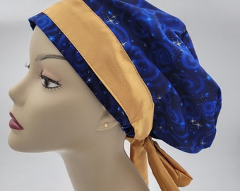 Women's surgical scrub hats, or scrub caps-Starry Sky Blue Satin Band