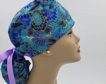 feathers scrub hat Peacock Euro Pixie