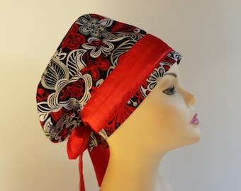 Women's surgical scrub hats, or scrub caps- Wild Spring/ Red