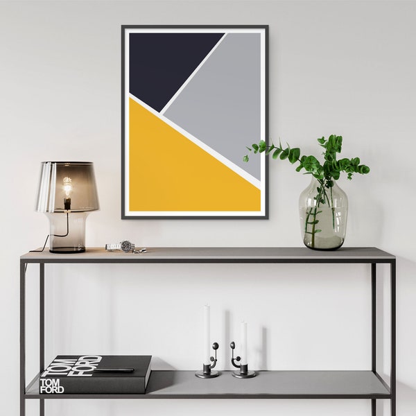 Imprimé géométrique jaune moutarde / Cadeau de réchauffement de la maison / Imprimé marine / Décor de bureau / Décor à la maison / Estampes et affiches / Imprimé coloré