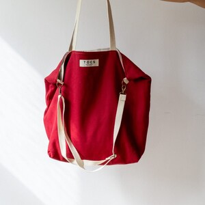 SALE: Dunkelrote Handtasche mit Baumwollgriffen, Terrakotta-Umhängetasche, Damen-Wintertasche, rote Tasche