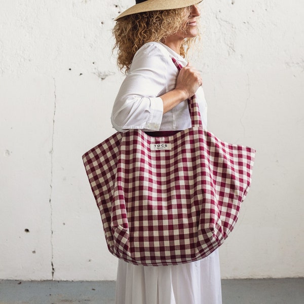 Handmade Cotton maxi Tote Bag , Oversized and Reversible Design in Turquoise