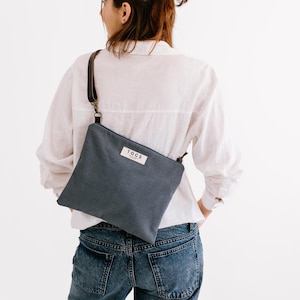 OFFER: Crossbody bag for women in bluish color, small denim blue bag, crossbody fabric bag, small shoulder bag, grayish blue shoulder bag.