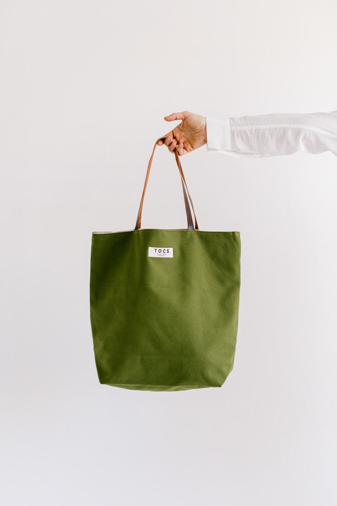 Large Canvas Bag With Leather Handles for Women Canvas Tote Etsy