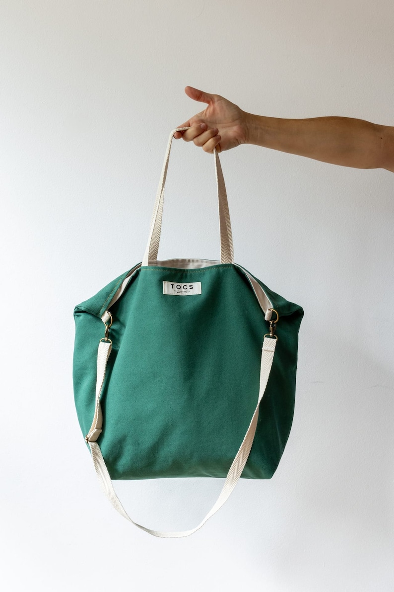 Green work tote bag for women, green shoulder canvas tote bag for everyday, green everyday shopper bag, urban shoulder maxi bag green color image 6