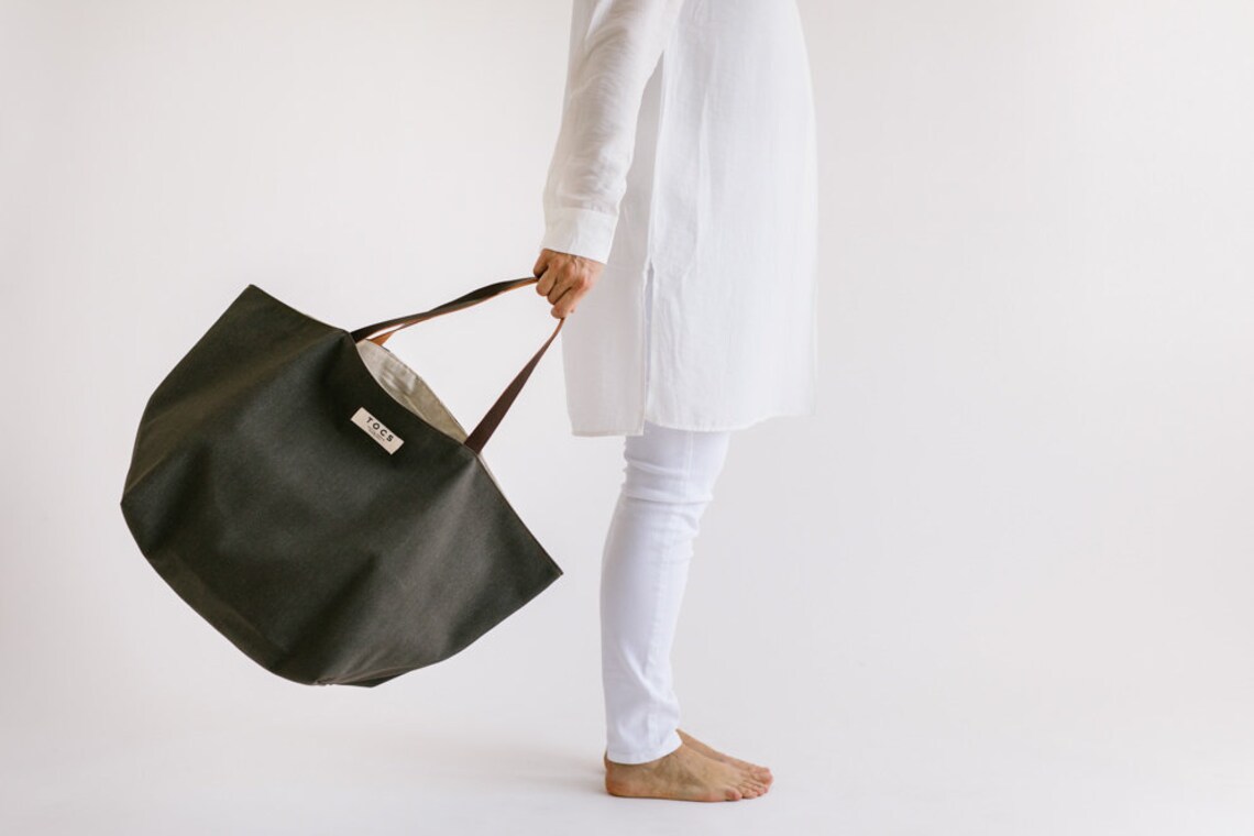 Extra large dark gray tote bag with leather handles extra Etsy