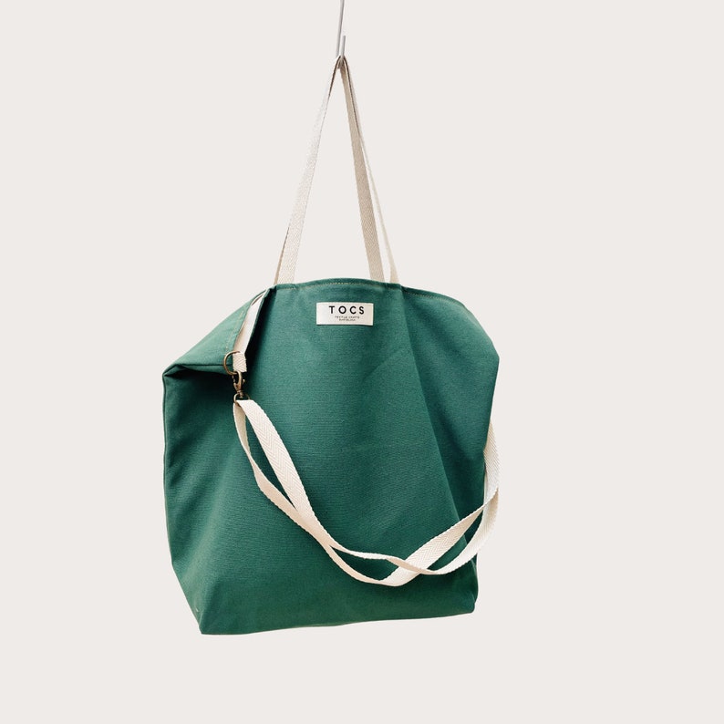 Green work tote bag for women, green shoulder canvas tote bag for everyday, green everyday shopper bag, urban shoulder maxi bag green color image 5