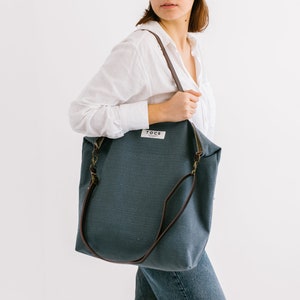 Bolsa jeans azul para mulheres, bolsa feminina grande, bolsa de lona com alças de couro, presente ideal para a mãe