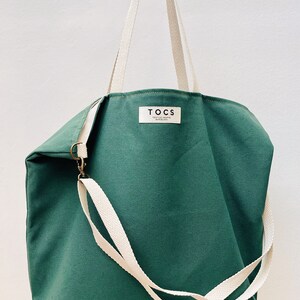 Green work tote bag for women, green shoulder canvas tote bag for everyday, green everyday shopper bag, urban shoulder maxi bag green color image 7