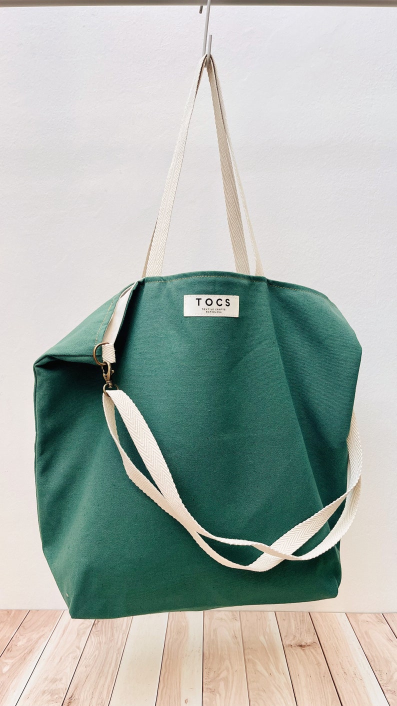 Green work tote bag for women, green shoulder canvas tote bag for everyday, green everyday shopper bag, urban shoulder maxi bag green color image 7