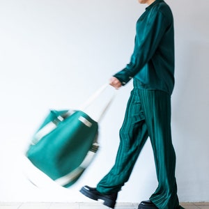 Green work tote bag for women, green shoulder canvas tote bag for everyday, green everyday shopper bag, urban shoulder maxi bag green color image 4