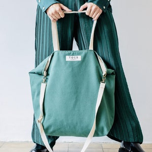 Green work tote bag for women, green shoulder canvas tote bag for everyday, green everyday shopper bag, urban shoulder maxi bag green color image 2