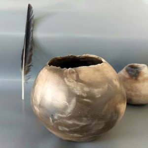 Smoke fire pottery, Pit fire organic rounded ceramic bowl,natural earth tone, pit fire pottery, israeli art, wabi sabi ceramics, rustic bowl