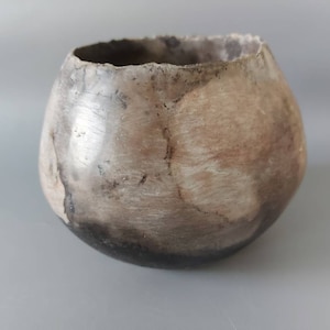 Pit fire organic rounded ceramic bowl,natural earth tone, pit fire pottery, israeli art, wabi sabi ceramics, smoke fire pottery, rustic bowl