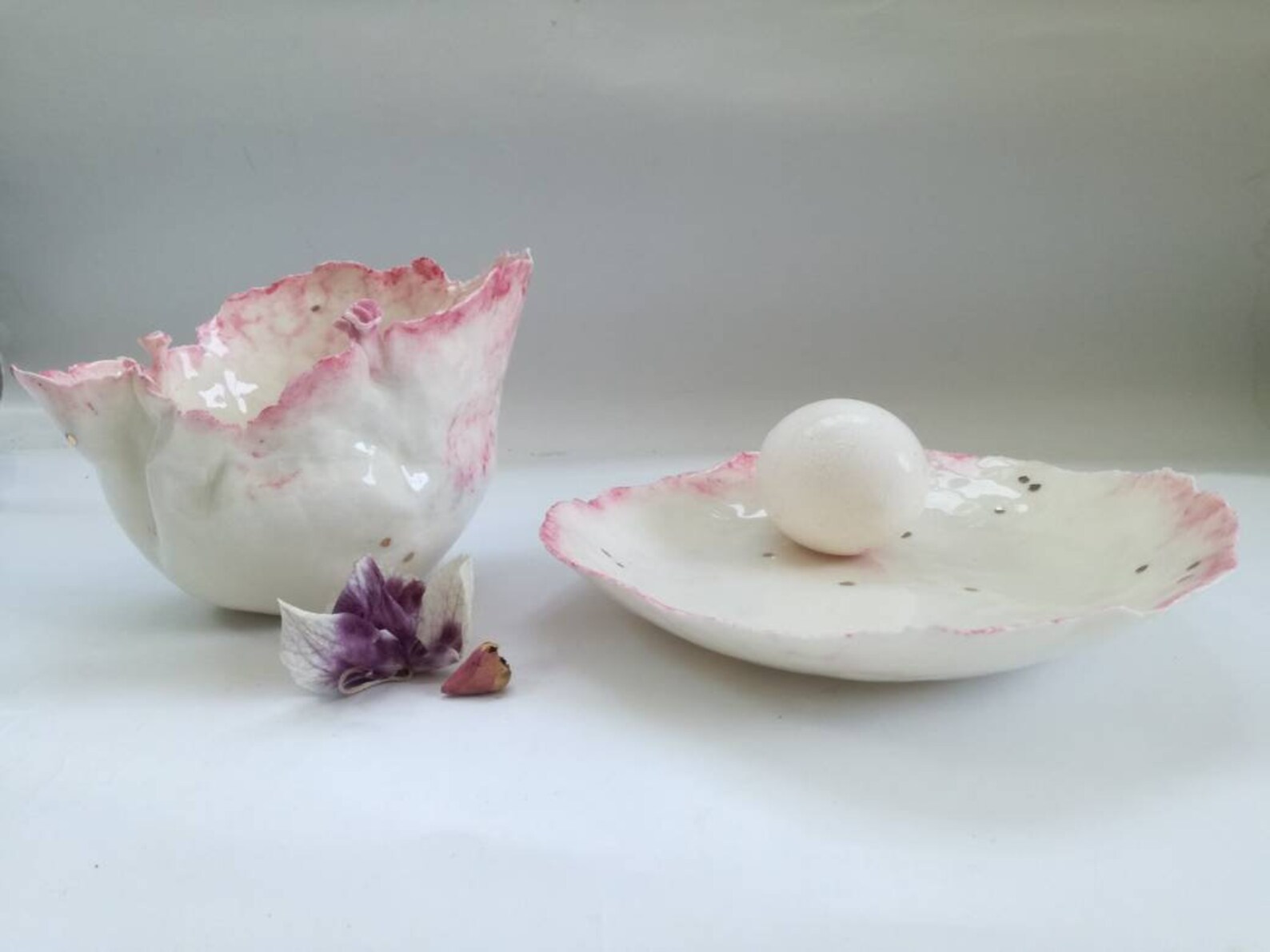 Pink and Gold Ceramic Set of Plate and Bowl Flower and Gold Etsy