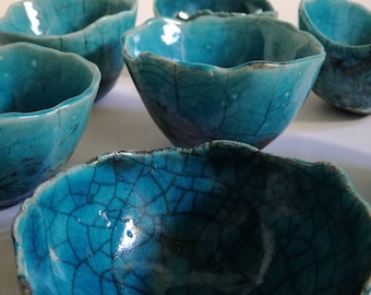 Raku pottery, turquoise bowl, ceramic bowl, decorative pottery, ceramic gift, blue bowl, ceramic bowl set, small bowl, Christmas blue gift