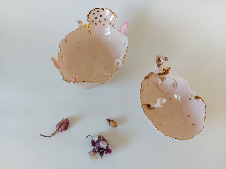 Set of 2 ceramic pink bowls decorated with gold luster24K Etsy