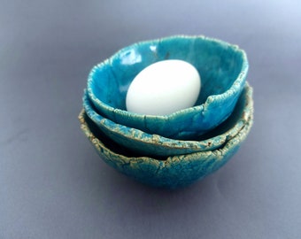 Raku pottery, turquoise bowl, ceramic bowl, decorative pottery, ceramic gift, blue bowl, ceramic bowl set, small bowl, Christmas blue gift