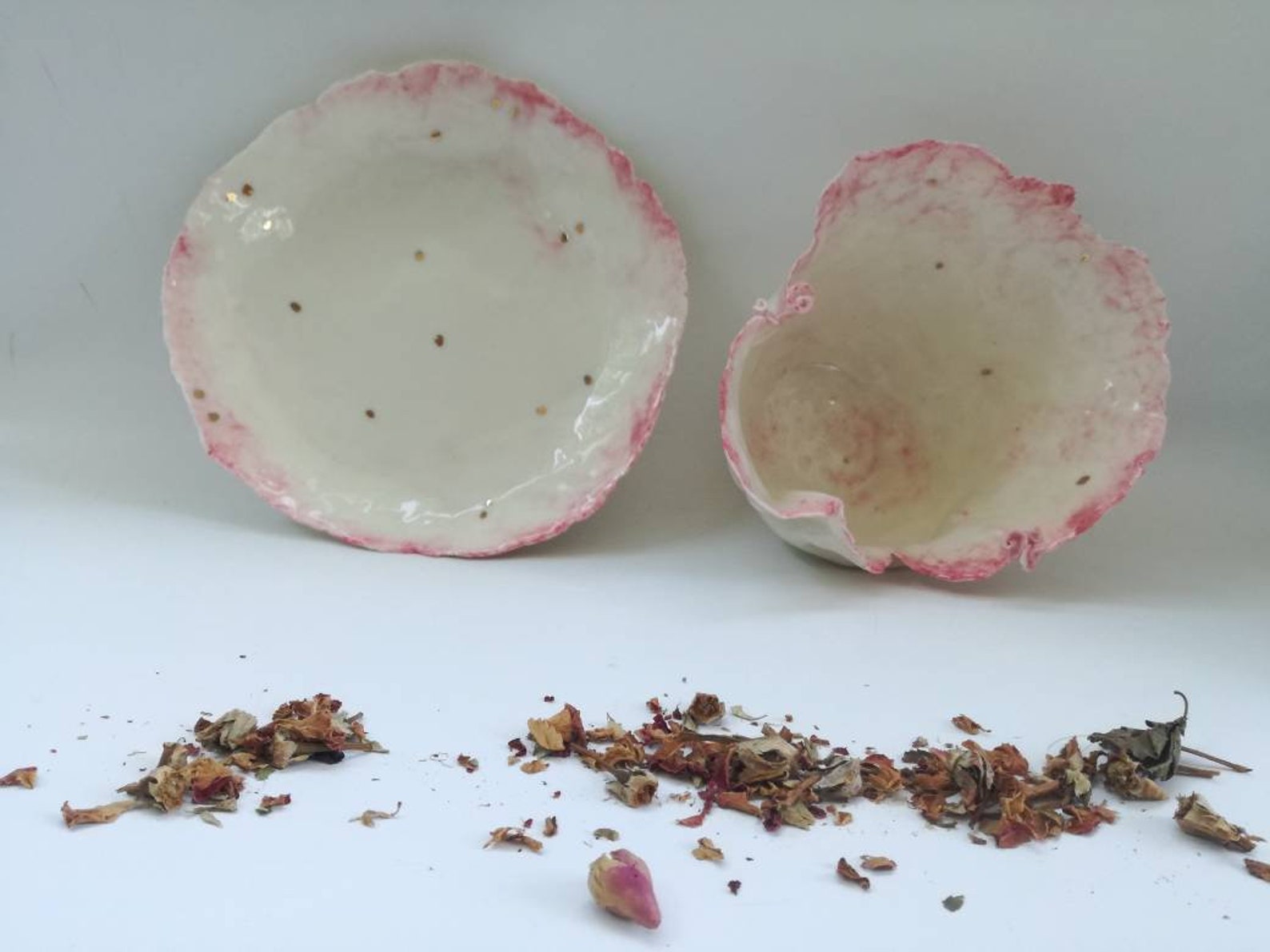 Pink and Gold Ceramic Set of Plate and Bowl Flower and Gold Etsy