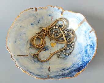 Blue ceramic bowl, hand made porcelain blue with gold(24k), unique ceramic design, pencil holder, ceramic serving bowl, Unique pottery, blue