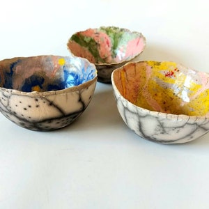 Set of 3 raku ceramic bowls, kitchenware, ceramic gift idea, raku bowl , unique ceramic, home decor ceramic, raku pottery, rainbow colors