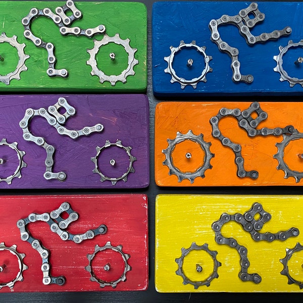 Cycling Art Wall Plaque, Gift for Cyclist, Bike Parts Gift, Upcycled, Recyled Bicycle Parts, Bicycle Chain, Bicycle Gears, Unique Gift, Eco