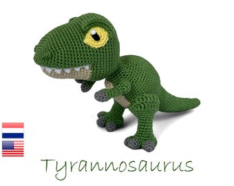 Padrão de crochê Tiranossauro - Amigurumi - T.Rex - dinossauro - brinquedo de pelúcia