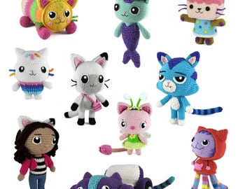 Set van 10 haakpatronen voor Gabby's Poppenhuis amigurumi - cakey - carlita - dj kattenkruid - kitty fee - pandy poek - kussenkat - doerak