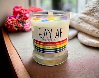 GAY AF Soy Pride Candle for Fun, Friends, LGBTQ, Novelty, Proud, Humor - handmade natural small batch