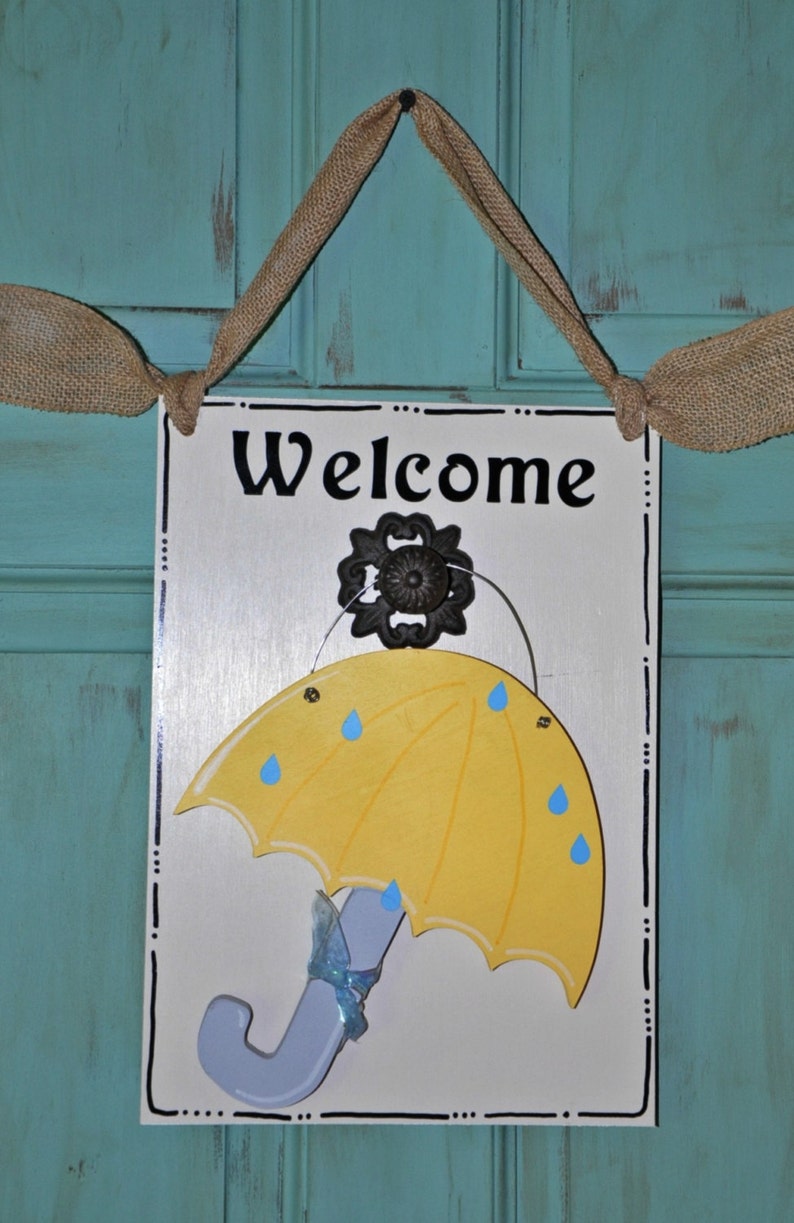 Wood and Vinyl Spring Umbrella Door Hanger Etsy