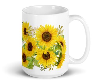 Coffee Mug -Sunflower mug-sunflower- 15 oz - Mug -Cute mug - gift - Flower mug -Flower