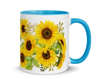 Sunflower mug-Blue mug-sunflower- 11 oz - Mug -Cute mug - gift - Flower mug -Flower-Black coffee mug-Orange-sunflower