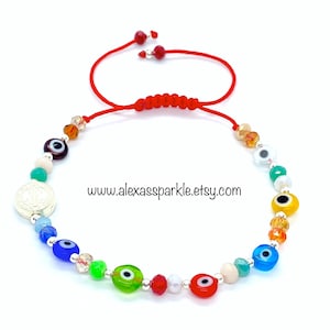 Evil eye Silver Saint Benedict Protection Bracelet Multicolor - Pulsera Multicolor Protección Mal de Ojo San Benito Plateado