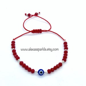 Evil Eye Red and Silver Protection Bracelet - Pulsera Proteccion Mal de Ojo Roja con Plateado