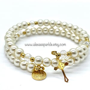 Catholic Rosary Pearl Bracelet / Pulsera Rosario Catolico de Perlas