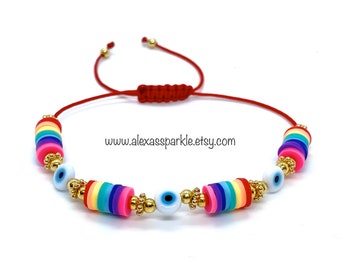 Colorful White Evil Eye Protection Bracelet - Pulsera Proteccion Colorida Ojo Blanco