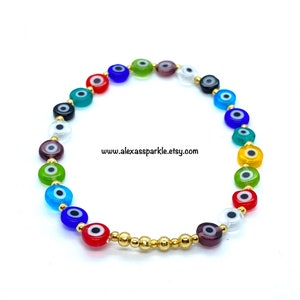 Evil eye Flat Bead Protection Bracelet - Pulsera Protección Mal de Ojo Multi-Color Cuentas Planas