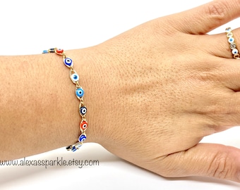 Evil eye Multi-Color Gold Filled Bracelet - Anklet - Pulsera - Tobillera Cadena Ojo Multicolor