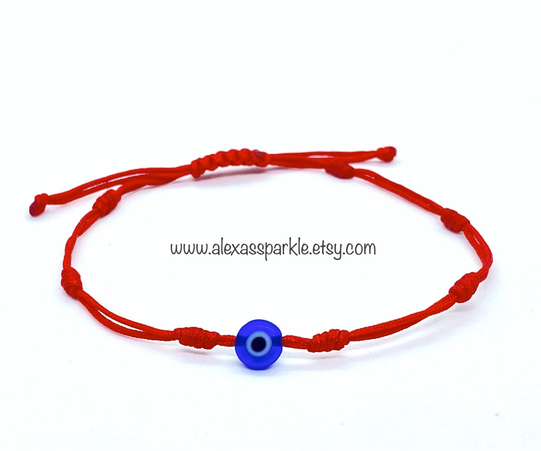 Jewel String Red String Evil Eye Bracelet: 7 Knot Amulet - Etsy