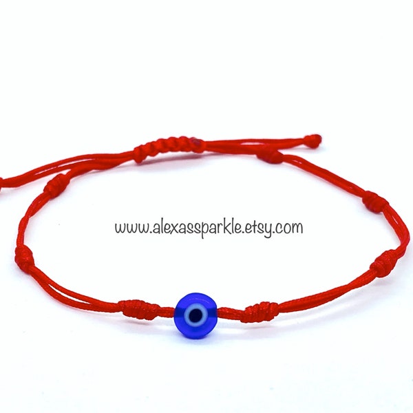Seven (7) Knot Red Thread Bracelet  with Evil Eye- Pulsera Roja Siete (7) Nudos con Ojo