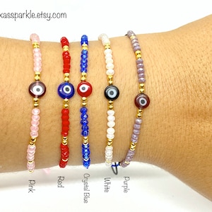 Dainty Flat Evil Eye Protection Bracelet- Pulsera Proteccion Mal de Ojo Plano Cuentas Pequeñas