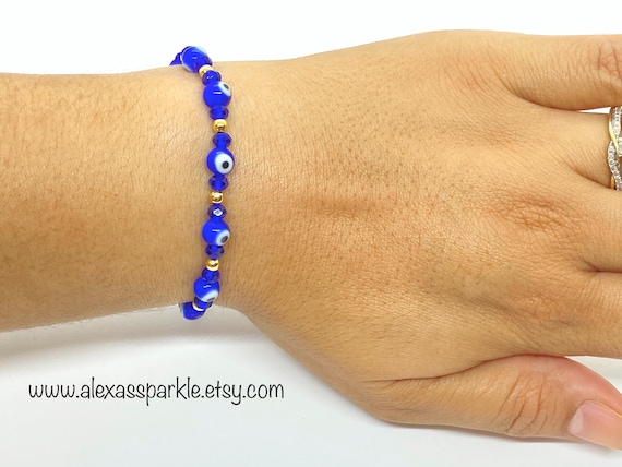 Blue and Gold Evil Eye Bracelet Pulsera Mal De Ojo Azul 