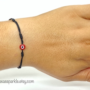 Seven 7 Knot Black Thread Bracelet with Evil Eye Pulsera Negra Siete 7 Nudos con Ojo image 6