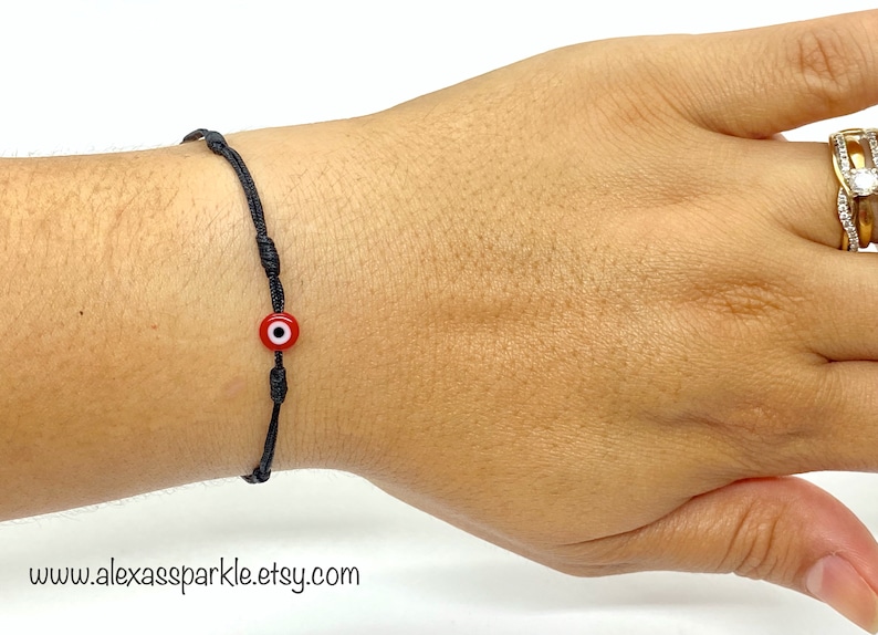 Seven 7 Knot Black Thread Bracelet with Evil Eye Pulsera Negra Siete 7 Nudos con Ojo image 6