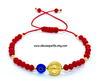 Saint Benedict and Evil Eye Protection Bracelet - Pulsera Proteccion San Benito y Ojo Turco