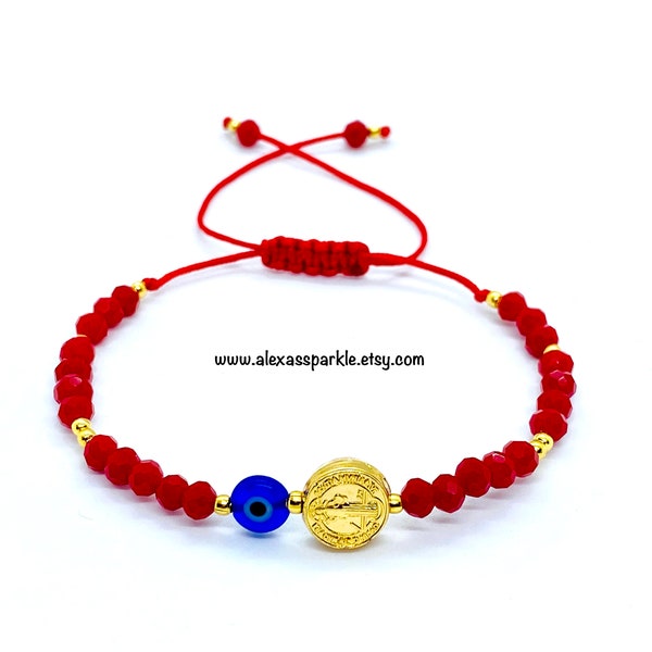 Saint Benedict and Evil Eye Protection Bracelet - Pulsera Proteccion San Benito y Ojo Turco