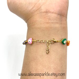 Evil eye Multi-color Heart Gold Filled Bracelet Anklet Pulsera Tobillera Corazon Ojo Multicolor image 5