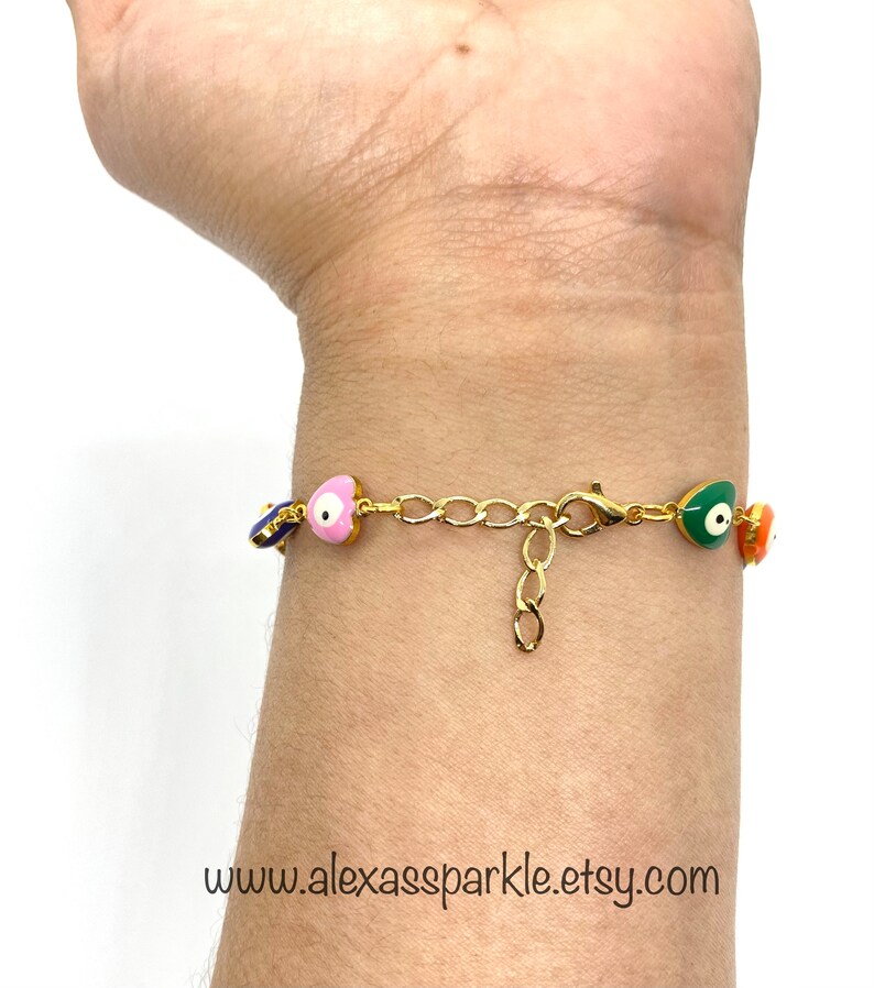 Evil eye Multi-color Heart Gold Filled Bracelet Anklet Pulsera Tobillera Corazon Ojo Multicolor image 5